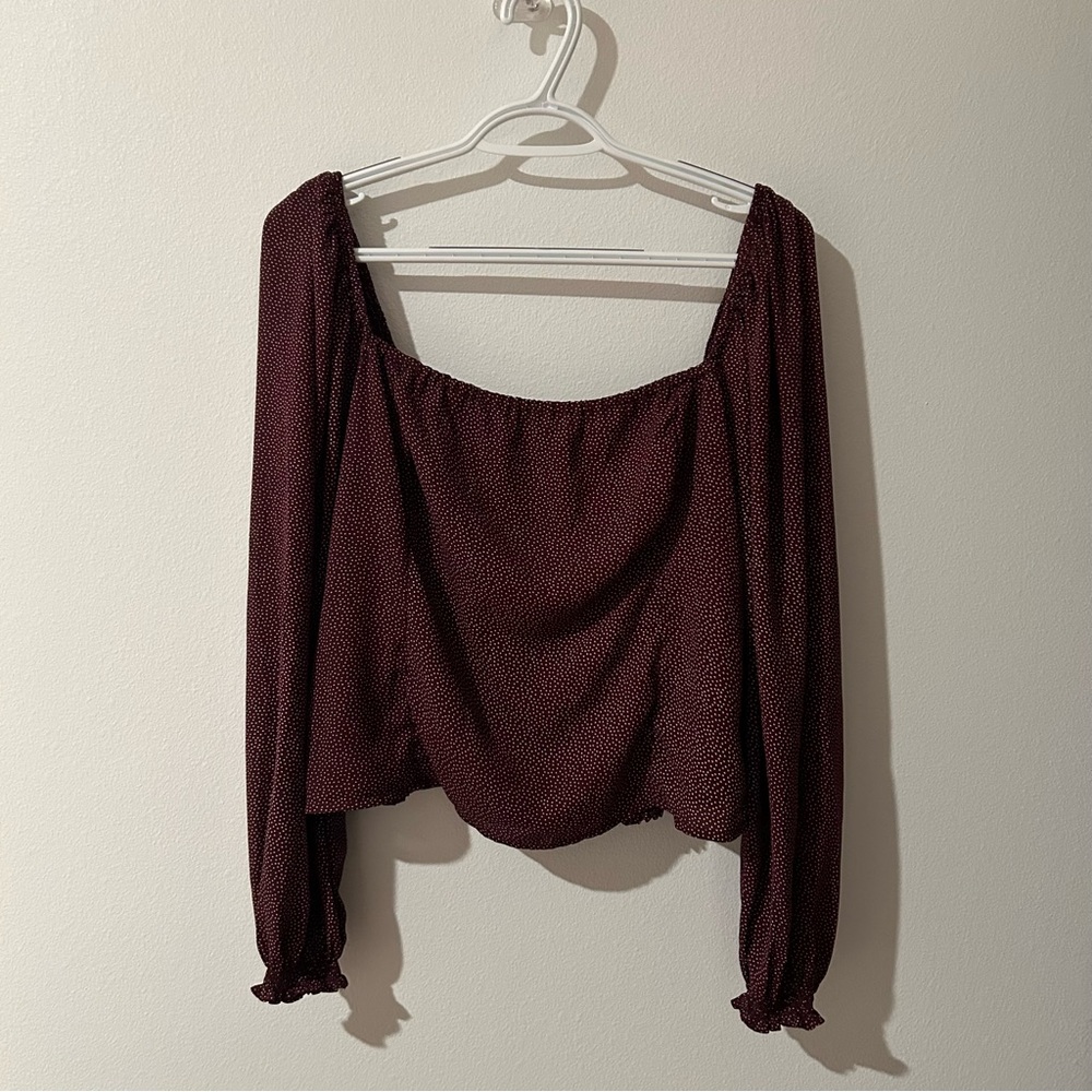 Abercrombie & Fitch Burgundy Square Neck Peasant Top Blouse
